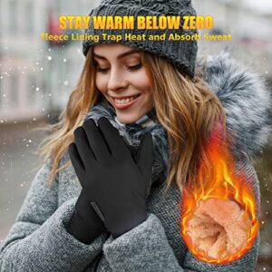 ihuan Winter Gloves for Men Women - Cold Weather Gloves for Running Cycling, Waterproof Snow Warm Gloves Touchscreen Finger (Black, Small)