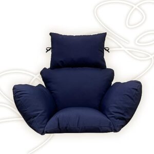 iberose egg chair cushion replacement, cushion with headrest and armrest, thicken basket chair cushion washable, hammock chair cushion wide, swing wicker hanging chair, cushion only (navy blue)