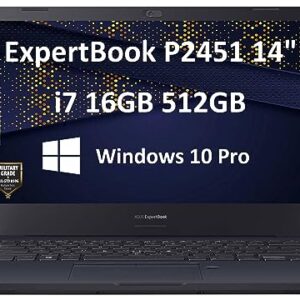 ASUS ExpertBook P2 P2451 14" Thin & Light FHD (Intel 4-Core i7-10510U, 16GB RAM, 512GB PCIe SSD) Military Grade Durable Business Laptop, Webcam, 3-Year Warranty, HDMI, Win 10 Pro/Win 11 Pro