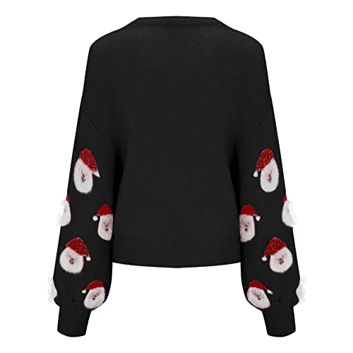 Christmas Sweater for Women Cute Merry Xmas Santa Holiday Pullover Knit Long Sleeve Crew Neck Christmas Sweater Tops Women Ugly Christmas Tree Reindeer Holiday Knit Sweater Pullover