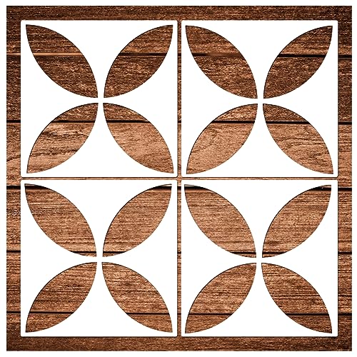 16pcs Reusable Tile Stencils 12/8/6/4 Inch Large Floor Wall Stencils Geometric Modern Paint Template for Painting Floors Concrete Patio Wall Furniture Wood Home Craft Pattern (16 Tile 4)