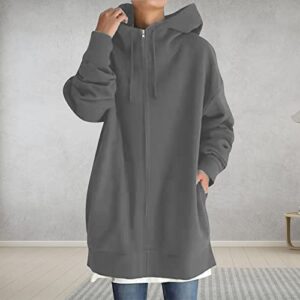 fesfesfes Women Zip Up Hoodie Casual Long Hoodies for Women Tunic Sweatshirts Jackets Winter Coat with Pockets Plus Size