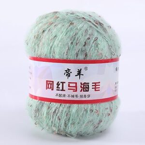yarn ave 5 balls/8.8oz mohair nylon blended yarn, fluffy soft airy fancy yarn for hand knitting&crocheting cardigans, hats, vests, sweaters, 2500 meters (#12 mint green)