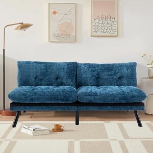 anwick futon sofa bed convertible futon sleeper couch, 71" sleeper sofa bed with adjustable backrest, modern loveseat couch for compact living room, apartment, office (blue)