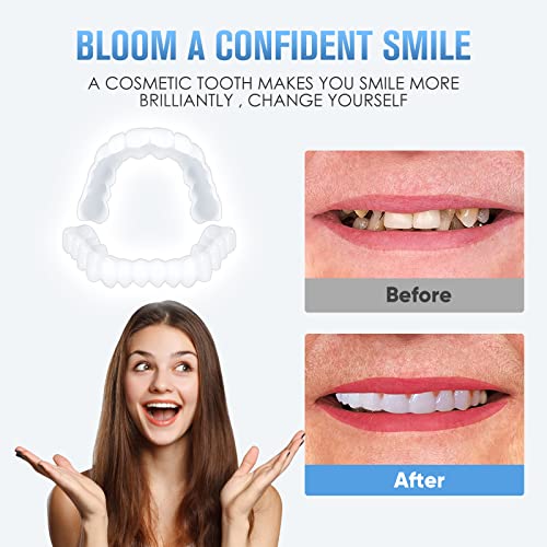 Fake Teeth, 2 PCS Dentures Teeth for Women and Men, Dental Veneers for Temporary Teeth Restoration, Nature and Comfortable, Protect Your Teeth and Regain Confident Smile