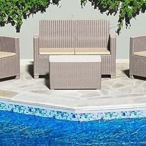 yoyomax 4 Pieces Furniture Clearance, Modern Outdoor Cushion, All Weather Patio Conversation Sofa Set w/ 3 Chairs, Coffee Table-Ideal for Garden, Poolside, 4PCS, Black with Gray