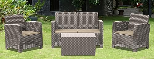 yoyomax 4 Pieces Furniture Clearance, Modern Outdoor Cushion, All Weather Patio Conversation Sofa Set w/ 3 Chairs, Coffee Table-Ideal for Garden, Poolside, 4PCS, Black with Gray