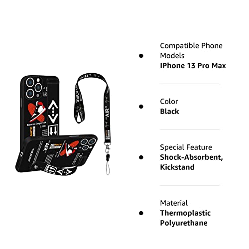 STORYBOX for iPhone 13 Pro Max Cool Wristband Case for Boys,Sports Shoes Brand Style Designer Kickstand Case and Trendy Off Black White Pattern,Shockproof Protective Case