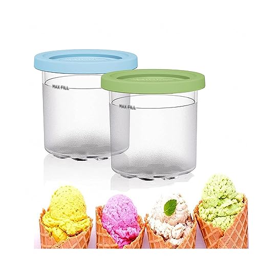 EVANEM 2/4/6PCS Creami Pints, for Ninja Ice Cream Maker Pints,16 OZ Ice Cream Storage Containers Bpa-Free,Dishwasher Safe Compatible NC301 NC300 NC299AMZ Series Ice Cream Maker,Blue+Green-6PCS