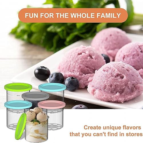 EVANEM 2/4/6PCS Creami Pints, for Creami Ninja Ice Cream Deluxe,16 OZ Pint Frozen Dessert Containers Reusable,Leaf-Proof Compatible with NC299AMZ,NC300s Series Ice Cream Makers,Gray+Green-6PCS