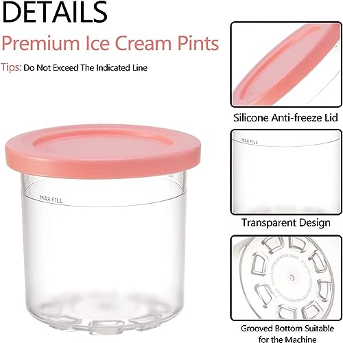 2/4/6PCS Creami Containers , for Creami Ninja Ice Cream Pint Containers ,16 OZ Pint Ice Cream Containers With Lids Airtight,Reusable Compatible NC301 NC300 NC299AMZ Series Ice Cream Maker ,Gray-4PCS