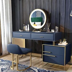 yimakey vanity desk set mirror: blue 39 inches makeup table with 3 lighting colors mirror and 4 drawers 1 stool - luxurious fashionable vanity desk for bedroom for her
