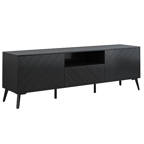 Merax Modern TV Stand for 70" Television, Entertainment Center with Adjustable Shelves, 1 Drawer, Open Shelf and Metal Feet, Media Console Table, for Living Room, 66.9 inch Length, Black