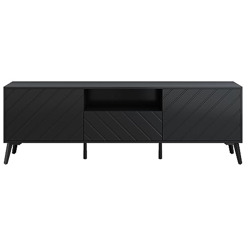 Merax Modern TV Stand for 70" Television, Entertainment Center with Adjustable Shelves, 1 Drawer, Open Shelf and Metal Feet, Media Console Table, for Living Room, 66.9 inch Length, Black