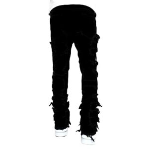 Giraropa Men Ripped Jeans Slim Fit Denim Pants Distressed Stacked Trousers Casual Stretch Long Pants Y2K Hip Hop Straight Jeans (Black, M)