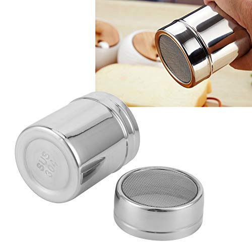 Stainless Steel Fine Mesh Powder Shaker， Fine Mesh Salt Sugar Shaker with Lid， Evenly Distribution Powder Sifter Dredger， Mulifunction Seasoning Shaker for Salt， Flour， Pepper， Cocoa(L)