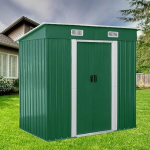 clevich 6 ×3.5 ft outdoor storage shed, metal garden tool shed, outside sheds w/sliding door & vents, waterproof storage cabinet, backyard patio lawn, for bike, pet room, utility room(dark green)