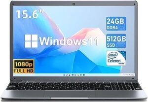 sgin 15.6 inch laptop 24gb ddr4 512gb ssd, windows 11 laptops computer with intel celeron n5095 processor(up to 2.9ghz), fhd 1920x1080, mini hdmi, 2.4/5.0g wifi, webcam, usb 3.0, bluetooth 4.2