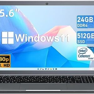 SGIN 15.6 Inch Laptop 24GB DDR4 512GB SSD, Windows 11 Laptops Computer with Intel Celeron N5095 Processor(Up to 2.9GHz), FHD 1920x1080, Mini HDMI, 2.4/5.0G WiFi, Webcam, USB 3.0, Bluetooth 4.2
