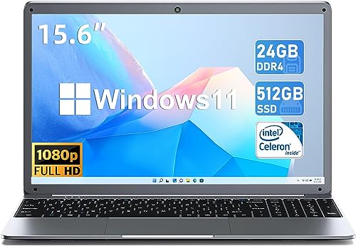 SGIN 15.6 Inch Laptop 24GB DDR4 512GB SSD, Windows 11 Laptops Computer with Intel Celeron N5095 Processor(Up to 2.9GHz), FHD 1920x1080, Mini HDMI, 2.4/5.0G WiFi, Webcam, USB 3.0, Bluetooth 4.2