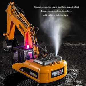 RKSTD 21-Channel Rc Excavator with Metal Shovel, 1/14 Scale Rc Excavator Engineering Vehicle, 2.4G Rc Excavator with Light and Music, Simulation Smoking Toy, Adult Gift for Boys