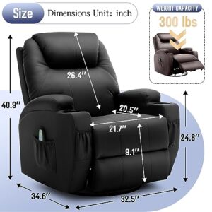 Korser Recliner Chair, Rocking Chair with Massage and Heat, 360° Swivel Recliner Chairs for Adults, Rocker Manual Recliner with Remote Control and Cup Holder for Living Room, Bedroom, Nursery