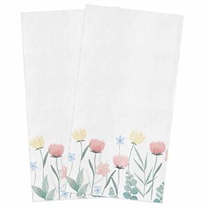 kitchen towels 2 pack 18×28in-super absorbent dish cloth flowers and green leaves on white soft dish towel for home drying dishes watercolor blossom floral tea bar hand towels cleaning cloths