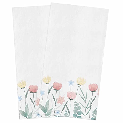 Kitchen Towels 2 Pack 18×28in-Super Absorbent Dish Cloth Flowers and Green Leaves on White Soft Dish Towel for Home Drying Dishes Watercolor Blossom Floral Tea Bar Hand Towels Cleaning Cloths