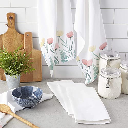 Kitchen Towels 2 Pack 18×28in-Super Absorbent Dish Cloth Flowers and Green Leaves on White Soft Dish Towel for Home Drying Dishes Watercolor Blossom Floral Tea Bar Hand Towels Cleaning Cloths