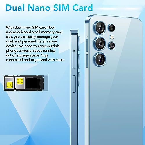 Unlocked Mobile Phones, 6.8 inch FHD Face Unlock Smart Phone, 13+48MP Dual Camera, 8GB 256GB, 2.4/5G WiFi, Three Card Slots, 5800mAh for Android 12 (Sky Blue)