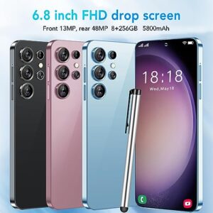Unlocked Mobile Phones, 6.8 inch FHD Face Unlock Smart Phone, 13+48MP Dual Camera, 8GB 256GB, 2.4/5G WiFi, Three Card Slots, 5800mAh for Android 12 (Sky Blue)