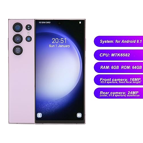 Face Unlock Smart Phone, 6.67in Center Hole Screen WiFi Mobile Phones with Built in Stylus, 1440 x 3088, 6+64GB, 2SIM Slot, 16+ 24MP Dual Camera, 6800mAh for Android 8.1 (Pink)