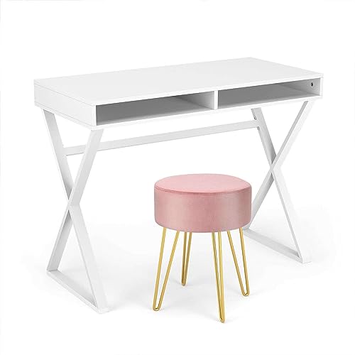 KJNS Vanity Table Set Writing Desk Makeup Table w/Round Velvet Stool Pink Vanity Desk Makeup Vanity Side Tables Bedroom Vanity Table Portable Desk Vanity Set