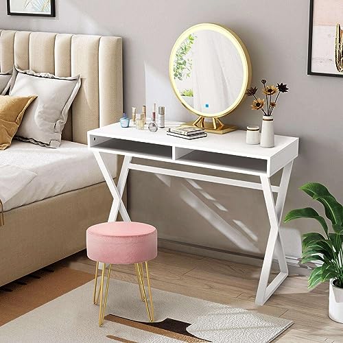 KJNS Vanity Table Set Writing Desk Makeup Table w/Round Velvet Stool Pink Vanity Desk Makeup Vanity Side Tables Bedroom Vanity Table Portable Desk Vanity Set