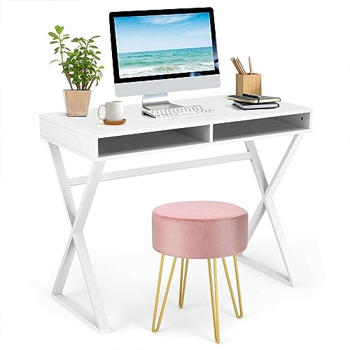 KJNS Vanity Table Set Writing Desk Makeup Table w/Round Velvet Stool Pink Vanity Desk Makeup Vanity Side Tables Bedroom Vanity Table Portable Desk Vanity Set