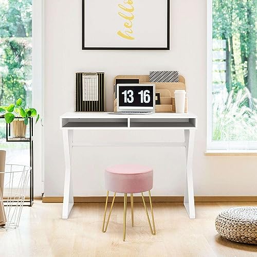 KJNS Vanity Table Set Writing Desk Makeup Table w/Round Velvet Stool Pink Vanity Desk Makeup Vanity Side Tables Bedroom Vanity Table Portable Desk Vanity Set