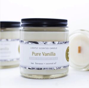 fontana candle co - pure vanilla candle 9 oz | lightly scented candle | made from beeswax and coconut oil | essential oil | wood wick | long lasting | clean burn and non toxic