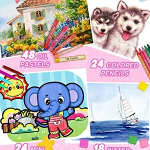 Art Supplies,208 Pack Art Set Drawing Kit for Girls Boys Artist, Deluxe Gift Art Box with Trifold Easel,Includes Oil Pastels, Crayons, Colored Pencils, Coloring Book, Scissors, Origami Paper 40 Sheets