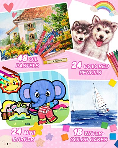 Art Supplies,208 Pack Art Set Drawing Kit for Girls Boys Artist, Deluxe Gift Art Box with Trifold Easel,Includes Oil Pastels, Crayons, Colored Pencils, Coloring Book, Scissors, Origami Paper 40 Sheets