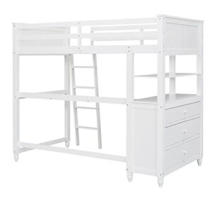 Harper & Bright Designs Twin Size Loft Bed with Desk and Drawers, Wooden Twin Loft Bed with Storage Shelves, High Loft Bed for Kids, Teens, Adults Boys & Girls (Twin, White)