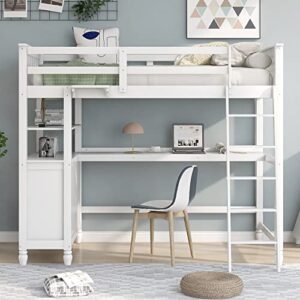 Harper & Bright Designs Twin Size Loft Bed with Desk and Drawers, Wooden Twin Loft Bed with Storage Shelves, High Loft Bed for Kids, Teens, Adults Boys & Girls (Twin, White)