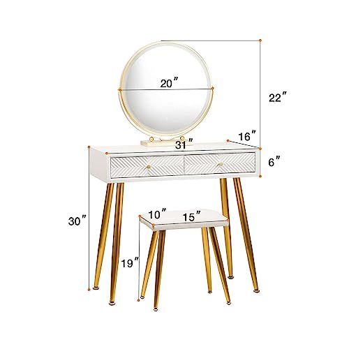 KJNS Modern Makeup Dressing Table Vanity Set with Lighted Mirror Cushioned Stool Vanity Desk Makeup Vanity Side Tables Bedroom Vanity Table Portable Desk Vanity Set