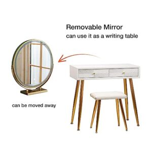 KJNS Modern Makeup Dressing Table Vanity Set with Lighted Mirror Cushioned Stool Vanity Desk Makeup Vanity Side Tables Bedroom Vanity Table Portable Desk Vanity Set