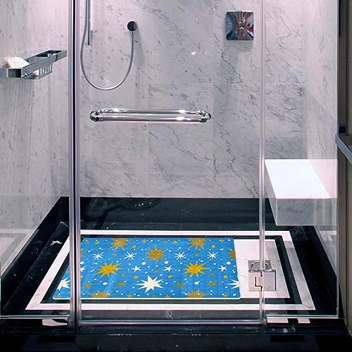 Bath Tub Shower Mat - Anti-Slip PVC Material 15.1x26.8 in, Gentle Cushioning Quick Drying Suction Cups Reliable Solution - Colored Star Pattern Non-Slip Floor Mat