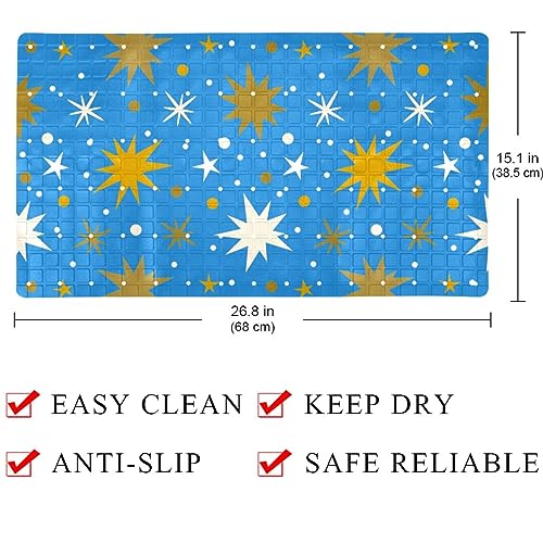 Bath Tub Shower Mat - Anti-Slip PVC Material 15.1x26.8 in, Gentle Cushioning Quick Drying Suction Cups Reliable Solution - Colored Star Pattern Non-Slip Floor Mat