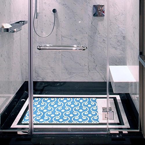 Bath Tub Shower Mat - Anti-Slip PVC Material 15.1x26.8 in, Gentle Cushioning Quick Drying Suction Cups Reliable Solution - Blue Traditional Texture Pattern Non-Slip Floor Mat