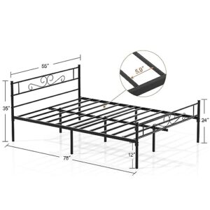 VECELO Full Size Bed Frame with Headboard, 14 Inch Metal Platform Mattress Foundation, No Boxing Spring Needed, Squeak Resistant, Easy Assembly, Black