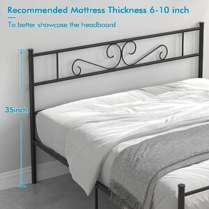 VECELO Full Size Bed Frame with Headboard, 14 Inch Metal Platform Mattress Foundation, No Boxing Spring Needed, Squeak Resistant, Easy Assembly, Black