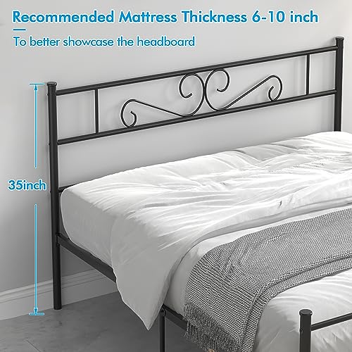 VECELO Full Size Bed Frame with Headboard, 14 Inch Metal Platform Mattress Foundation, No Boxing Spring Needed, Squeak Resistant, Easy Assembly, Black