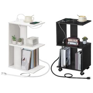 mahancris end table with charging station and black beside table, narrow side table for small spaces, white slim nightstand with light, beside table,for bedroom, living room etwt18e01z-ethb77e01